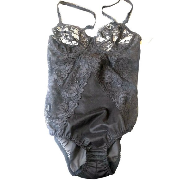 Vintage Dolores For Poirette Vtg 70's Black Lace Teddy Bodysuit ILGWU 34B NEW - Picture 14 of 16